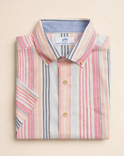 Sea Voyage Stripe Linen Rayon Short Sleeve Shirt