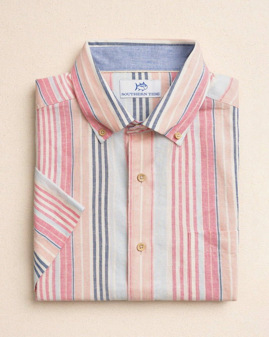Sea Voyage Stripe Linen Rayon Short Sleeve Shirt