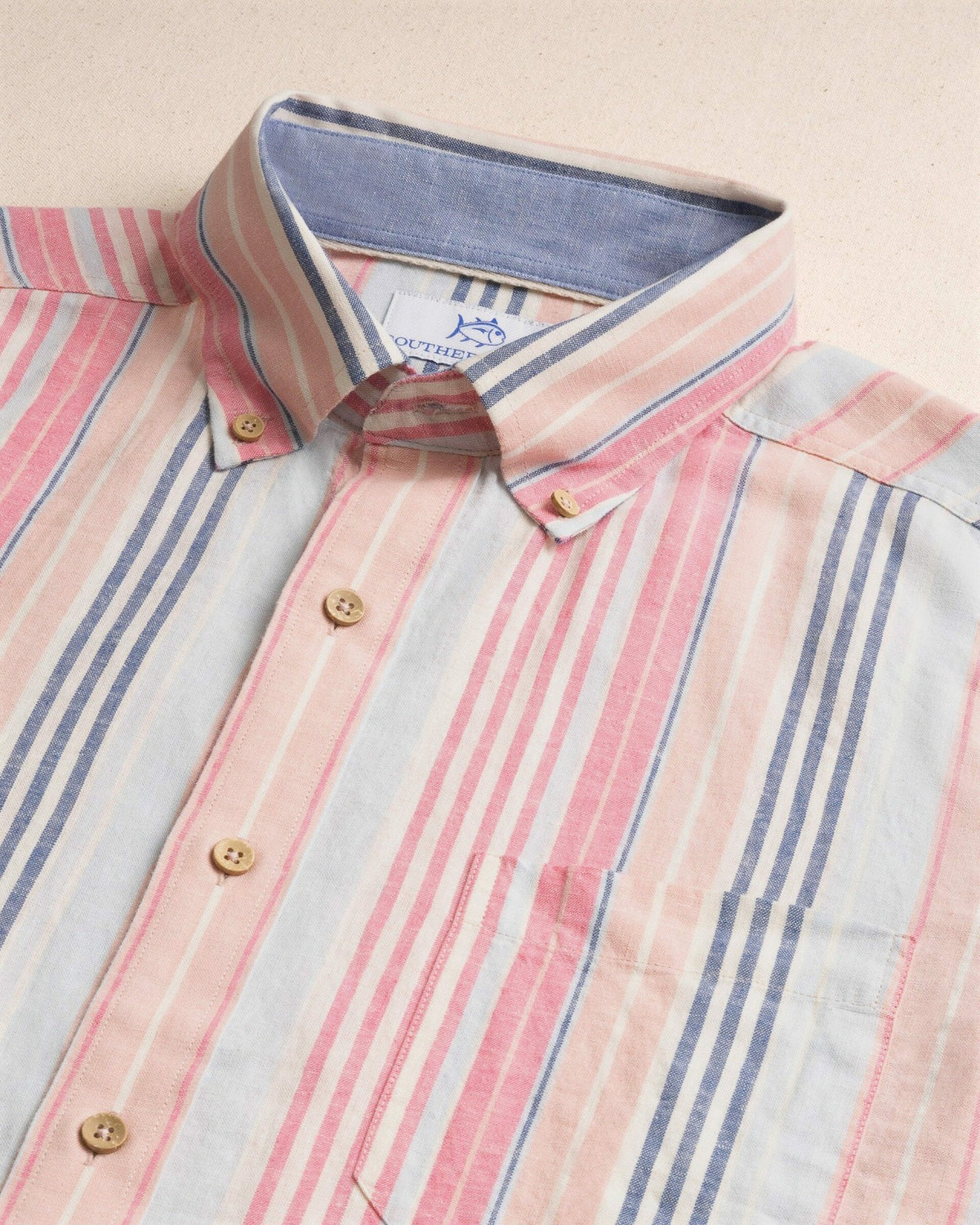 Sea Voyage Stripe Linen Rayon Short Sleeve Shirt