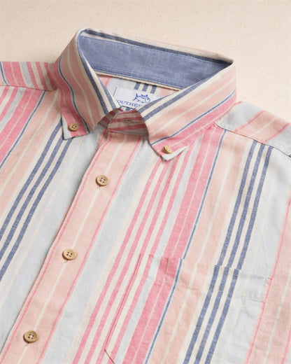 Sea Voyage Stripe Linen Rayon Short Sleeve Shirt