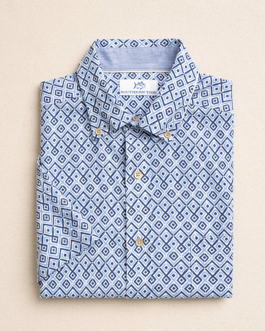 Marine Mirage Linen Rayon Short Sleeve Shirt