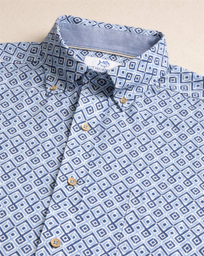 Marine Mirage Linen Rayon Short Sleeve Shirt