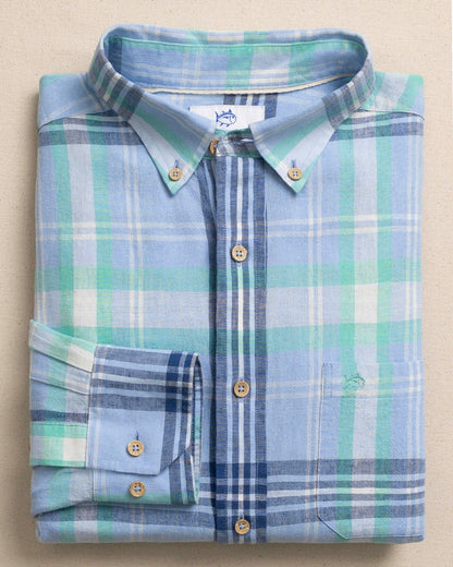 Cedar Island Plaid Linen Rayon Sport Shirt