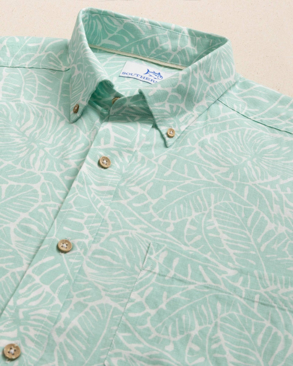 Beach Palms Linen Rayon Short Sleeve Sport Shirt