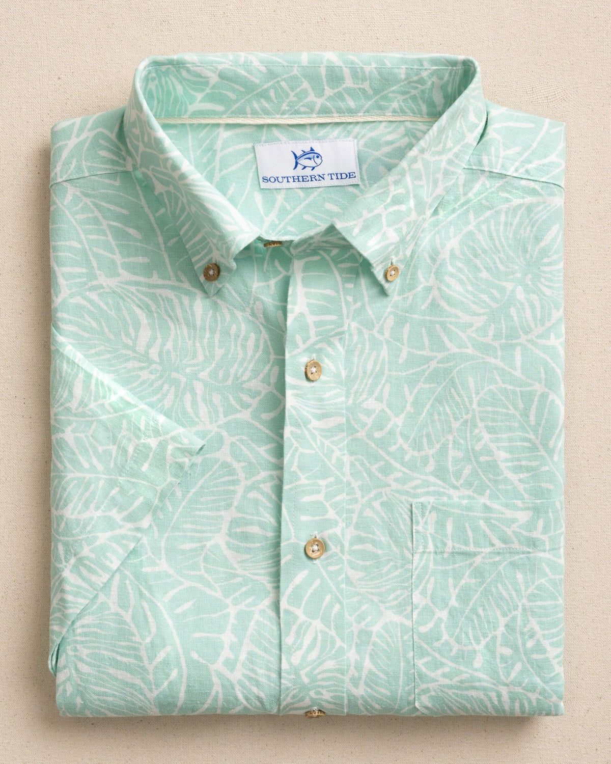 Beach Palms Linen Rayon Short Sleeve Sport Shirt
