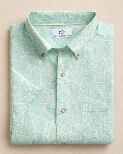 Beach Palms Linen Rayon Short Sleeve Sport Shirt