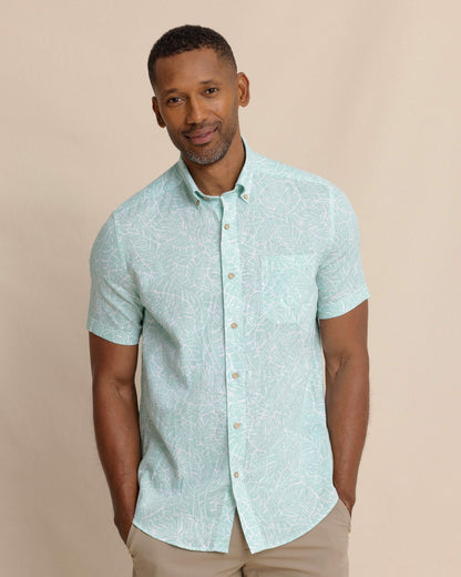 Beach Palms Linen Rayon Short Sleeve Sport Shirt