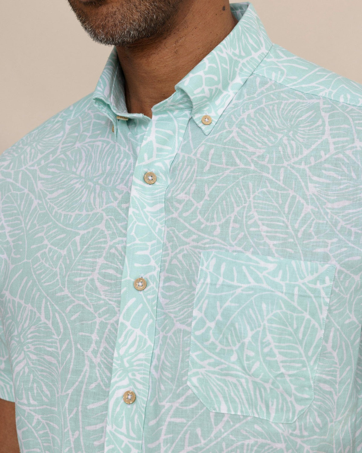 Beach Palms Linen Rayon Short Sleeve Sport Shirt