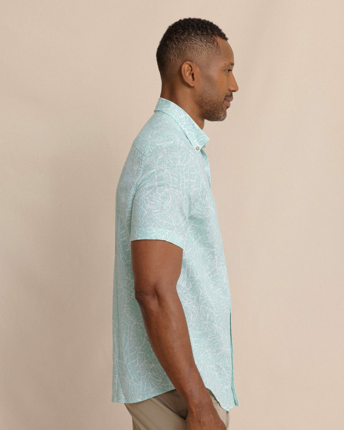 Beach Palms Linen Rayon Short Sleeve Sport Shirt