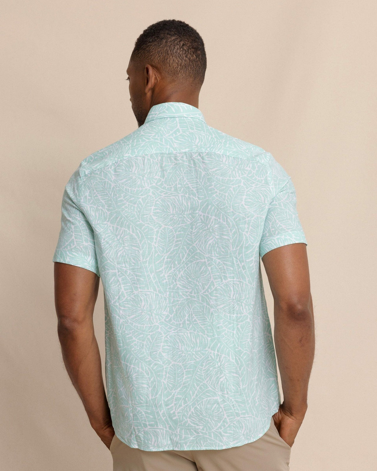 Beach Palms Linen Rayon Short Sleeve Sport Shirt