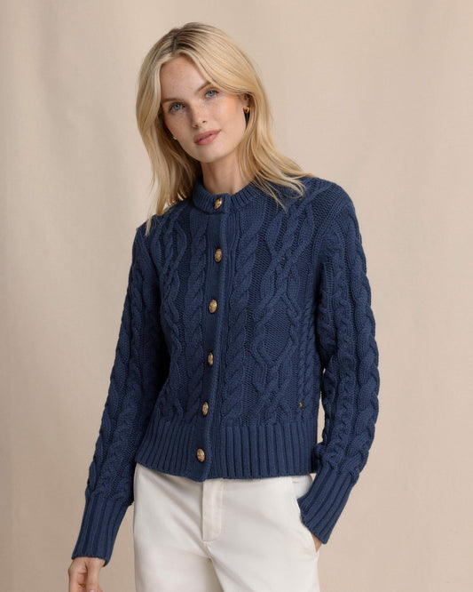 Clarke Cable Knit Cardigan - Dress Blue