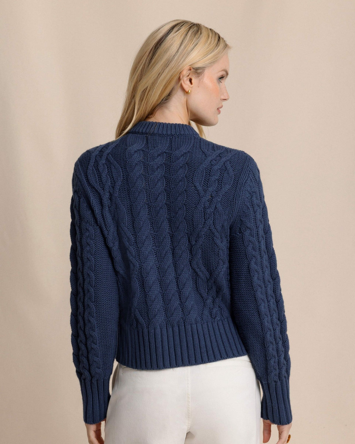 Clarke Cable Knit Cardigan - Dress Blue