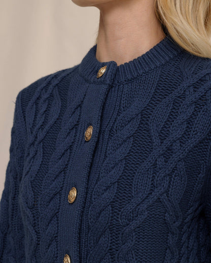 Clarke Cable Knit Cardigan - Dress Blue