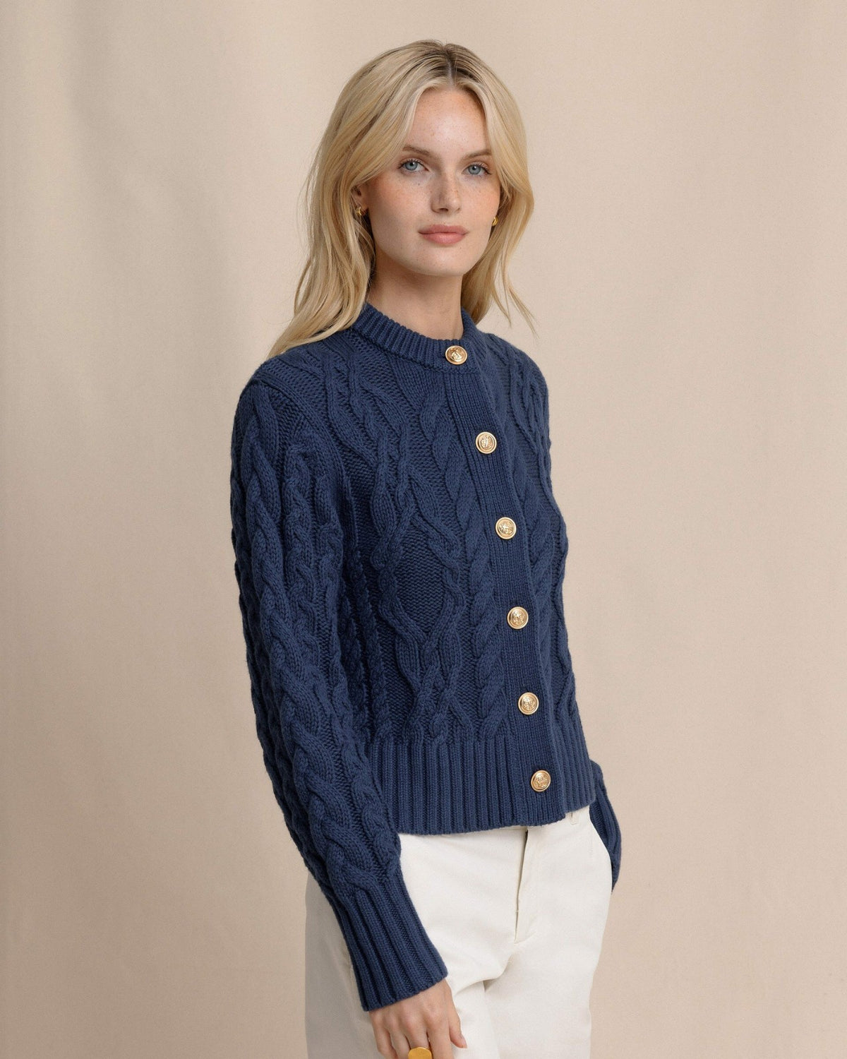 Clarke Cable Knit Cardigan - Dress Blue