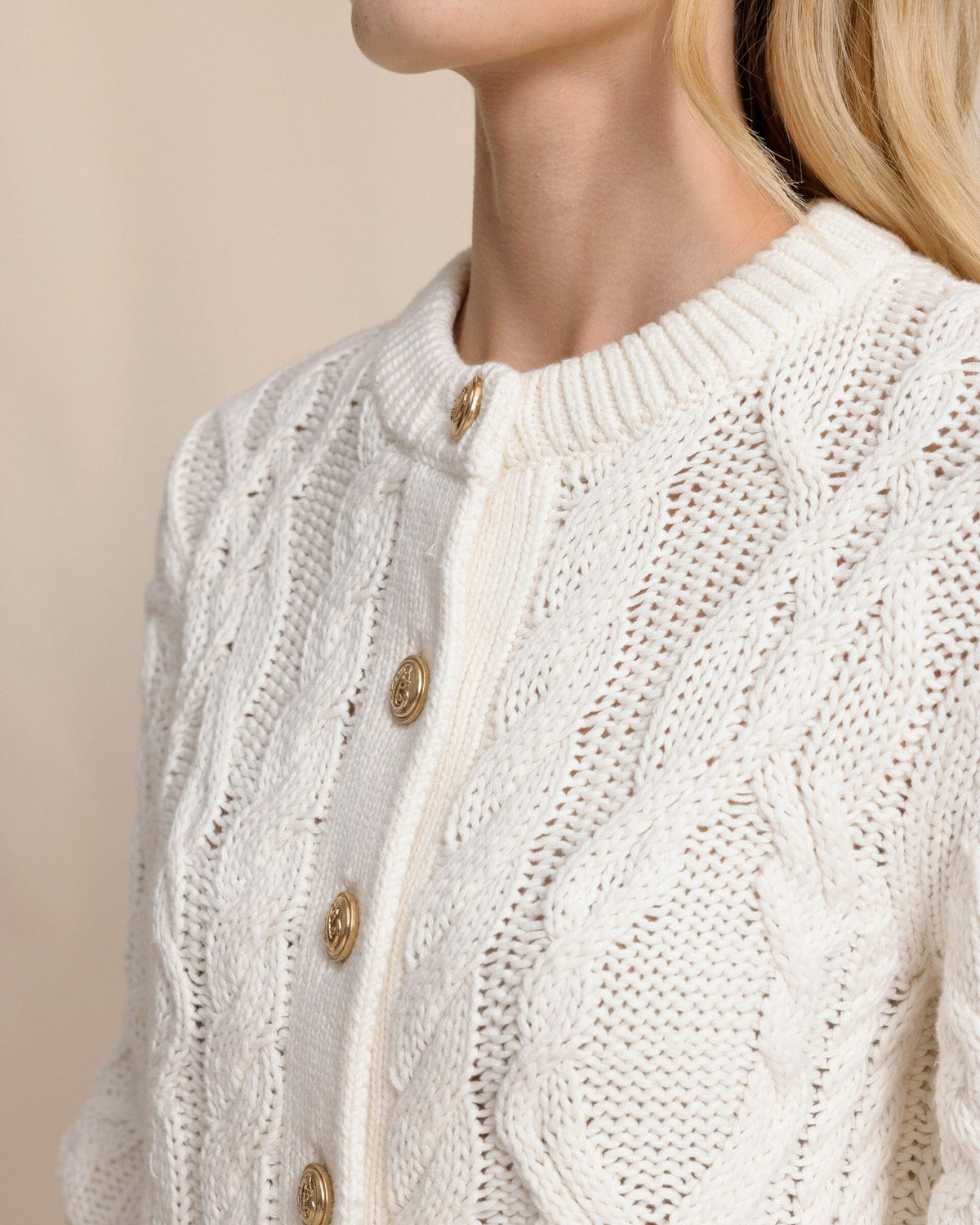 Clarke Cable Knit Cardigan - Sand White