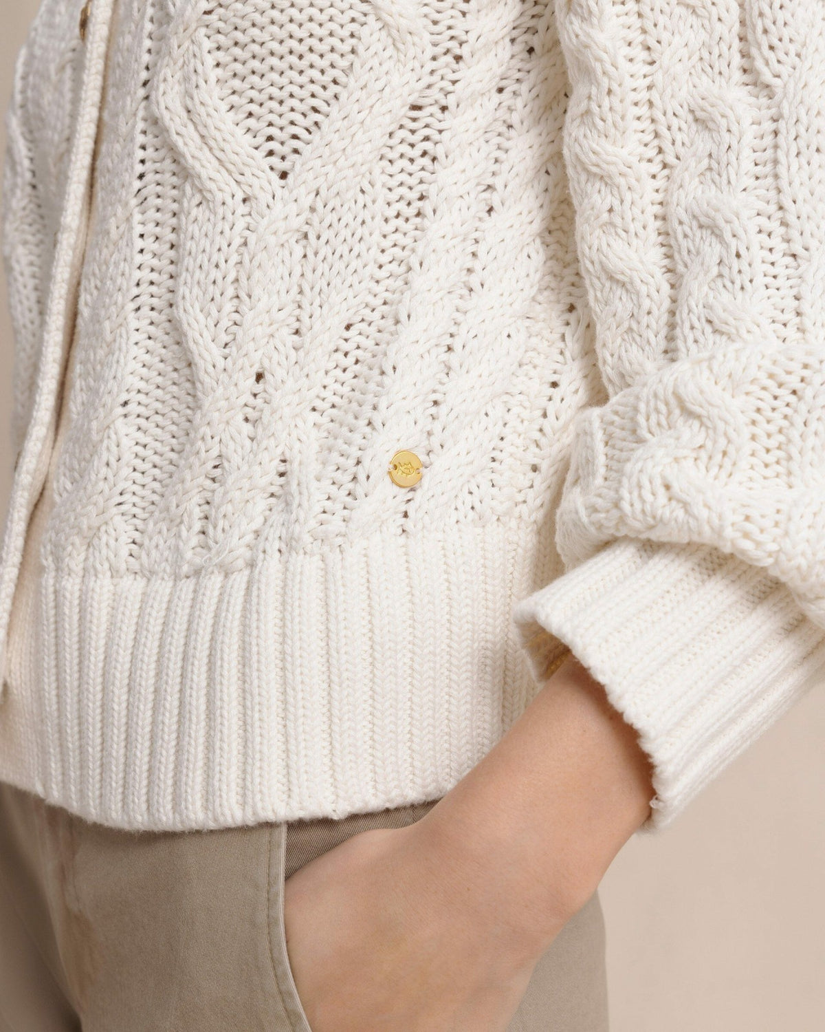 Clarke Cable Knit Cardigan - Sand White