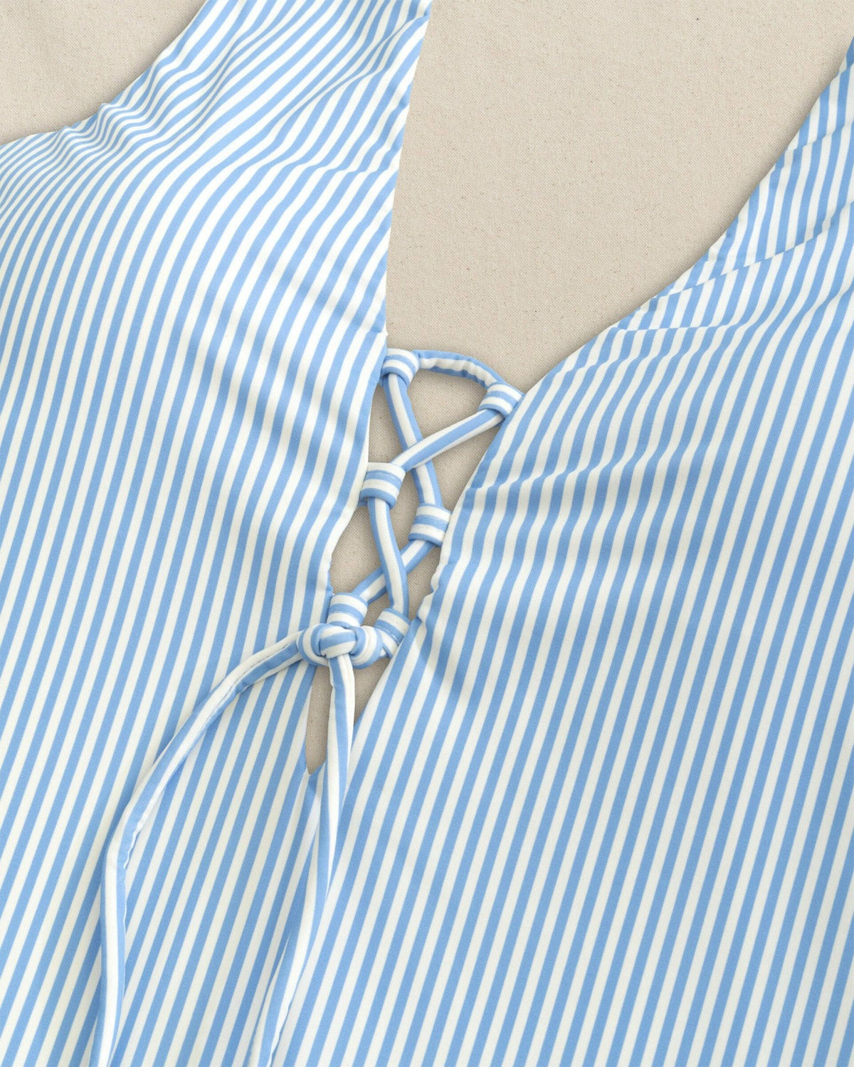 Seersucker Lace-Up One-Piece Swimsuit