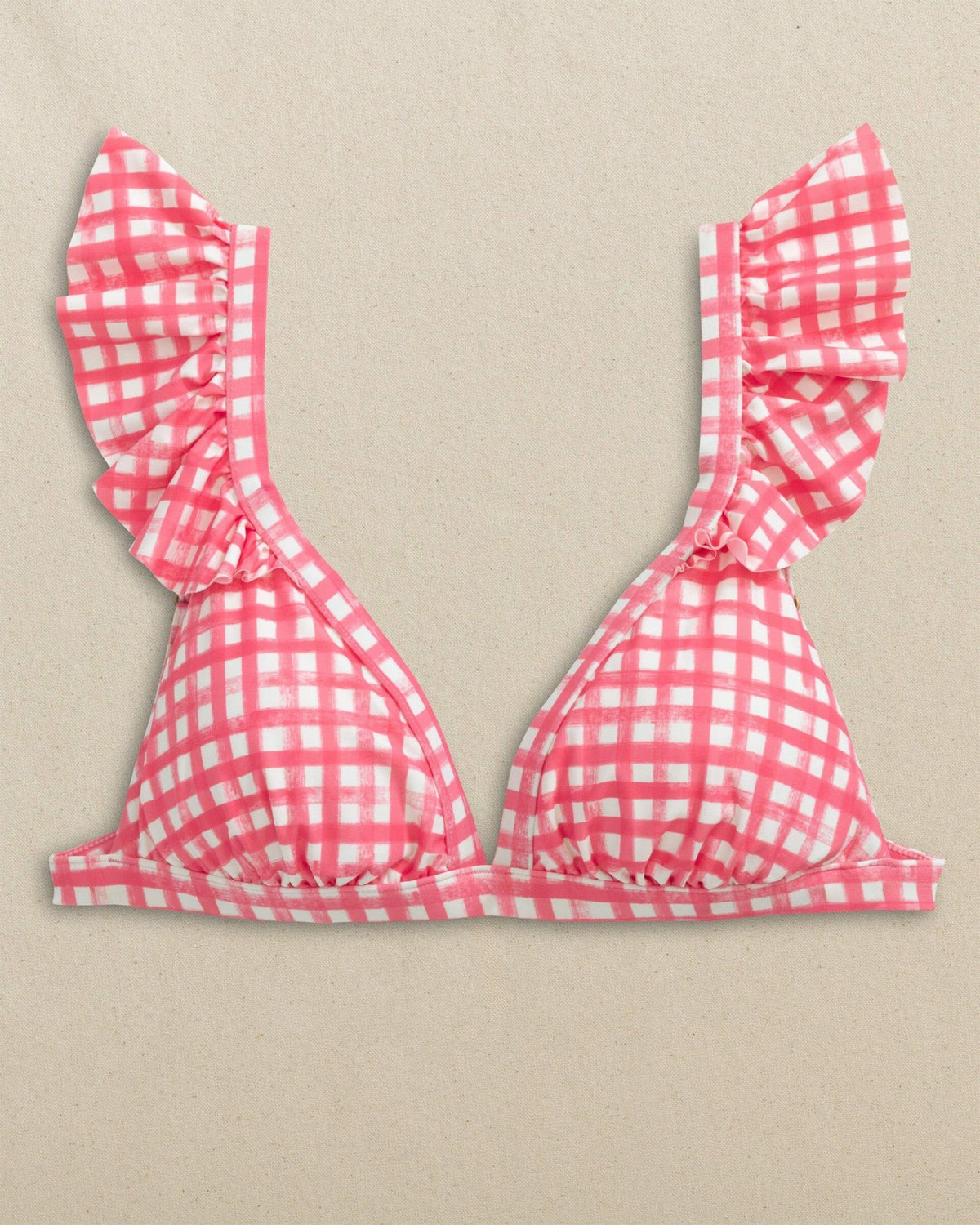 Gingham Banded Ruffle Bikini Top