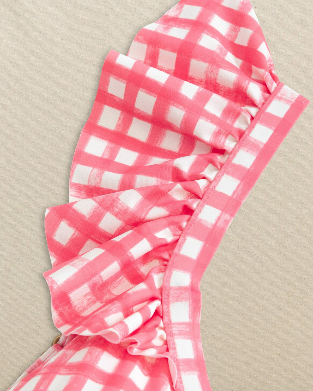 Gingham Banded Ruffle Bikini Top