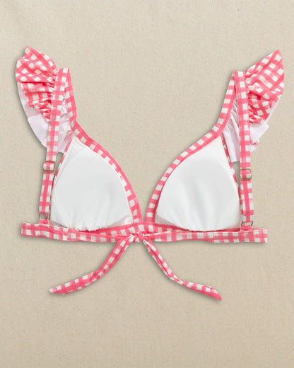 Gingham Banded Ruffle Bikini Top