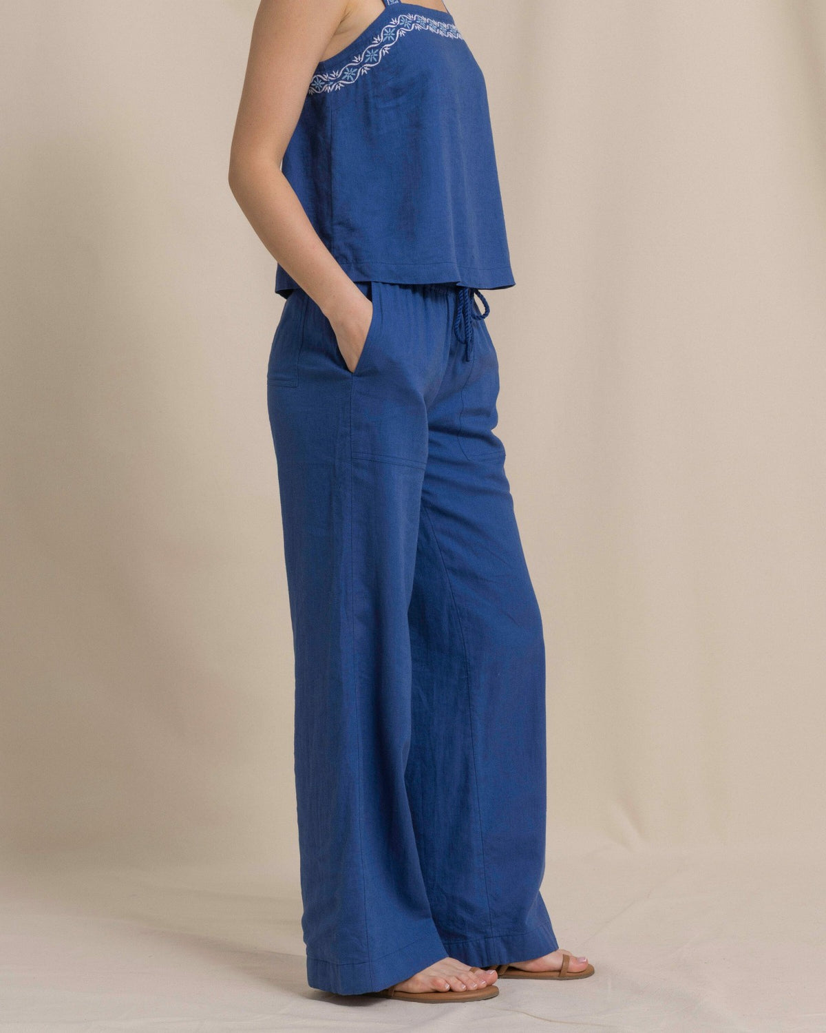 Laken Linen Wide Leg Pant - Nautical Blue