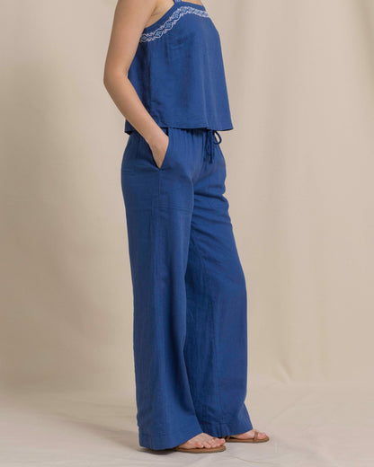 Laken Linen Wide Leg Pant - Nautical Blue