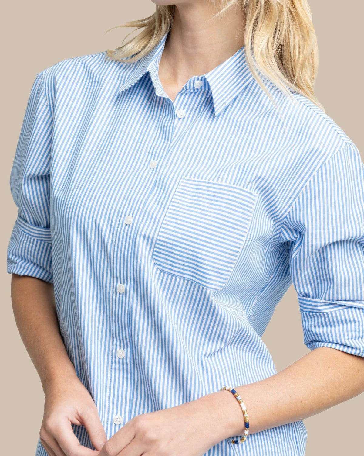 Cam Stripe Poplin Dress - Blue Fin