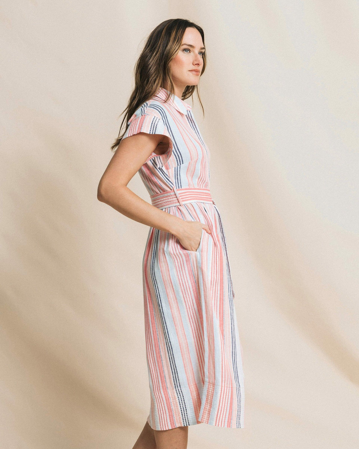Tinley Striped Belted Midi Shirtdress