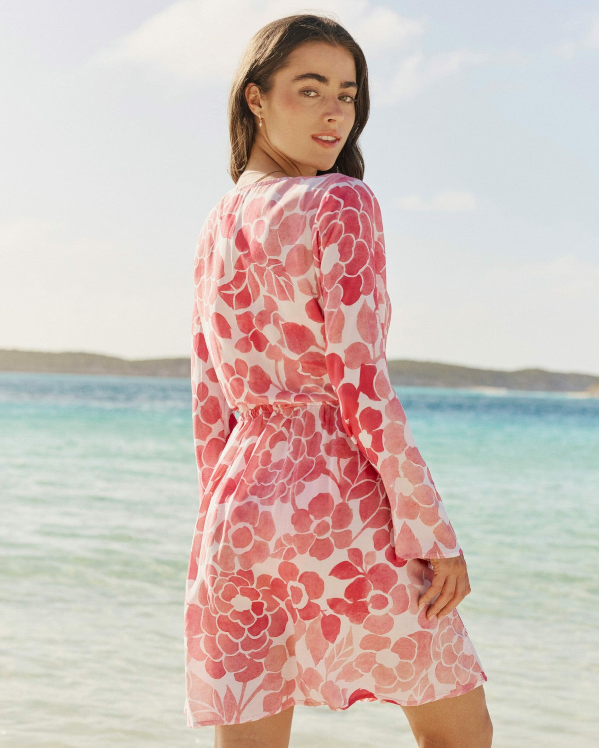 Floral Bell Sleeve Short Tunic Cover-Up