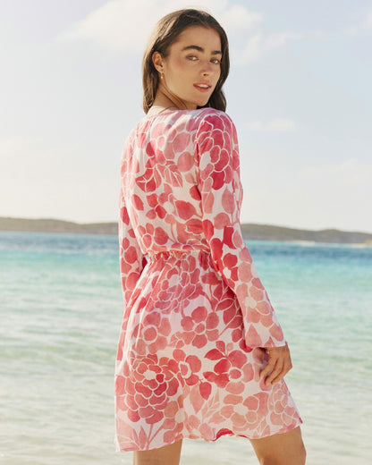 Floral Bell Sleeve Short Tunic Cover-Up