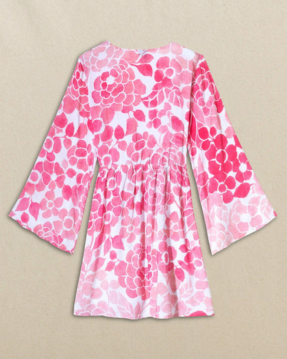 Floral Bell Sleeve Short Tunic Cover-Up