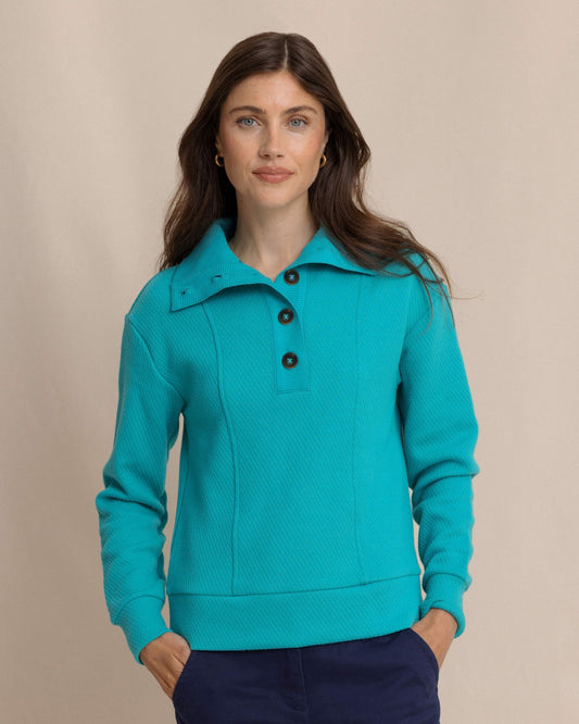 Tonya Button Mock Pullover - Teal