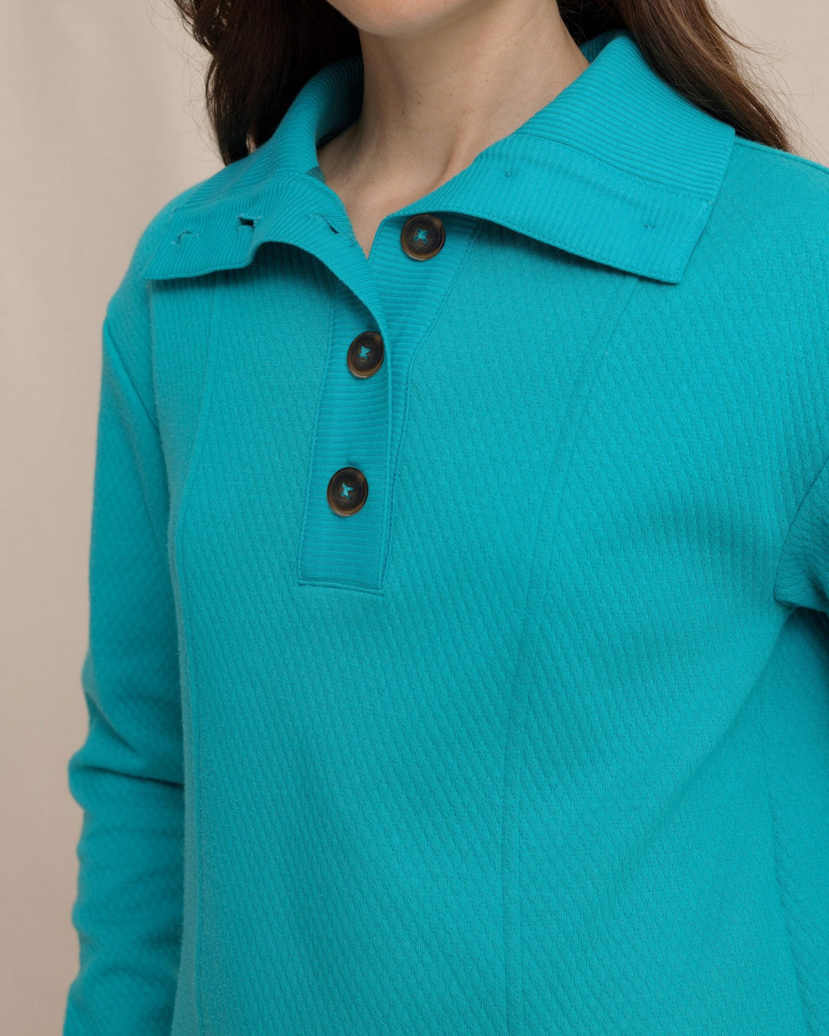 Tonya Button Mock Pullover - Teal