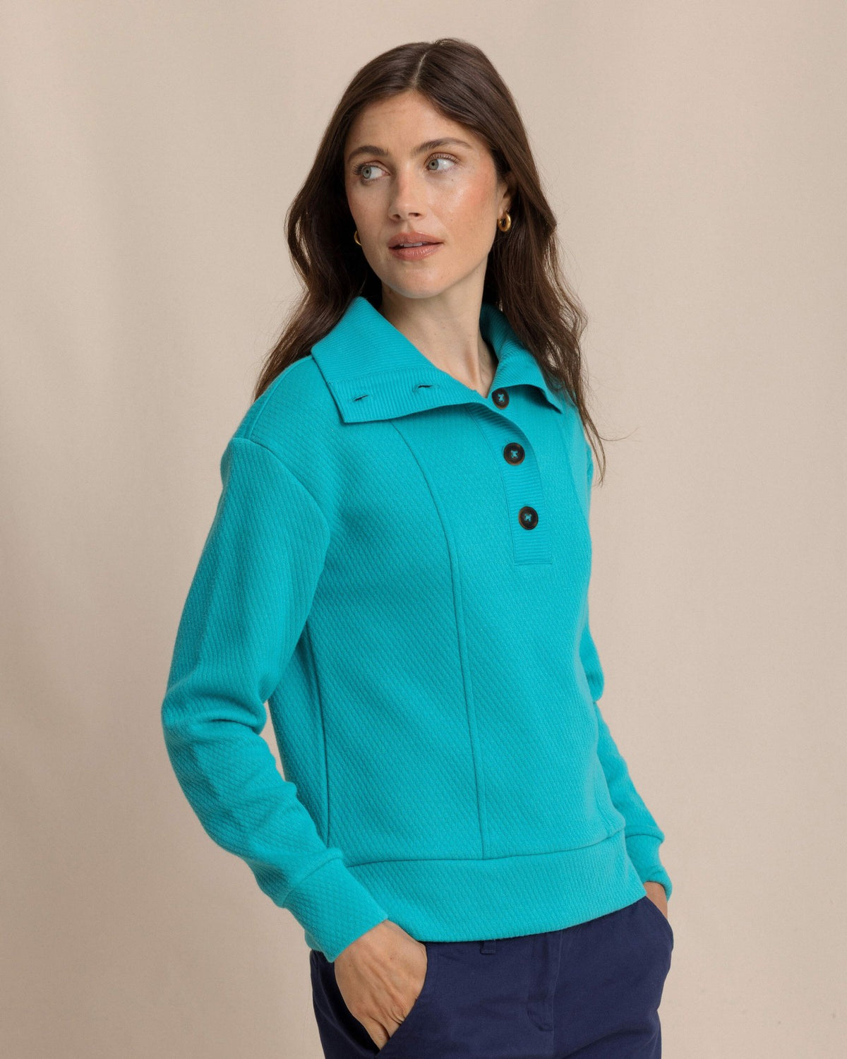 Tonya Button Mock Pullover - Teal