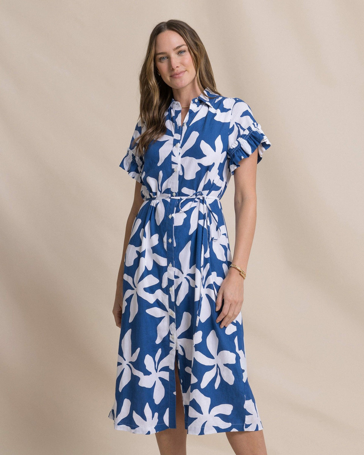 Tyra Printed Ruffle Sleeve Midi Dress