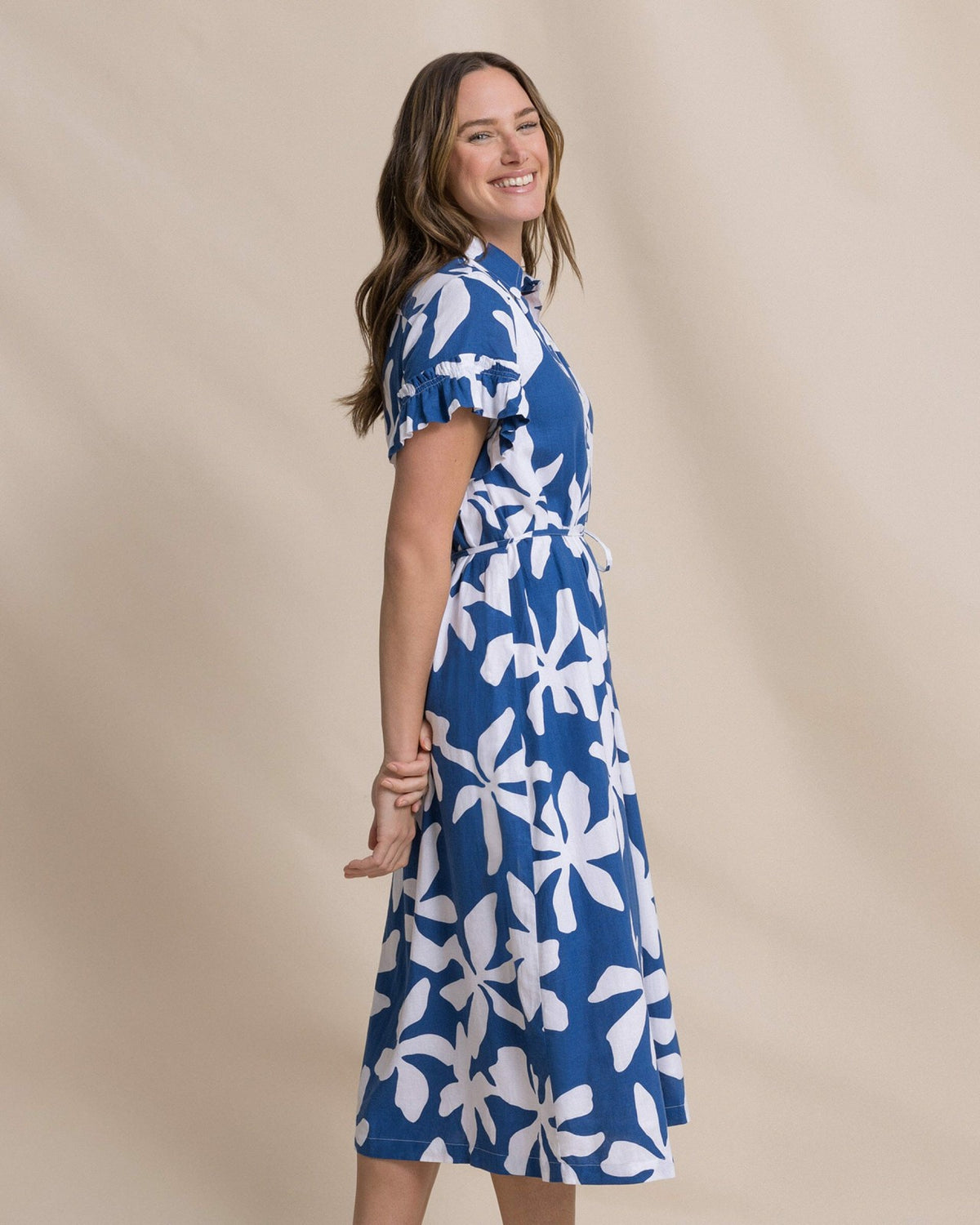 Tyra Printed Ruffle Sleeve Midi Dress