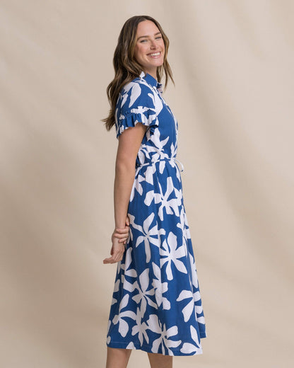Tyra Printed Ruffle Sleeve Midi Dress