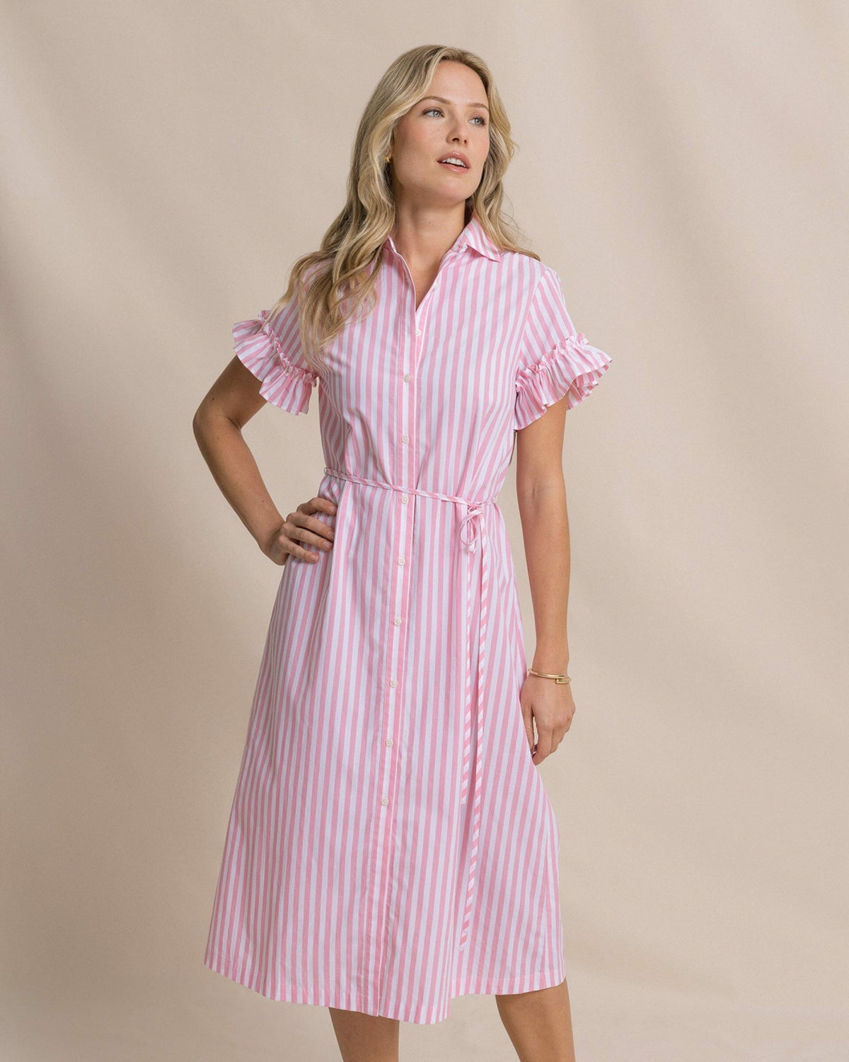 Tyra Striped Ruffle Sleeve Midi Dress