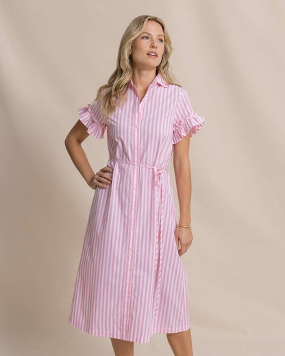 Tyra Striped Ruffle Sleeve Midi Dress
