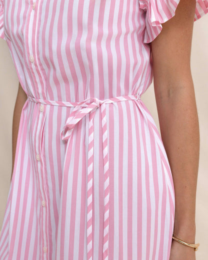 Tyra Striped Ruffle Sleeve Midi Dress