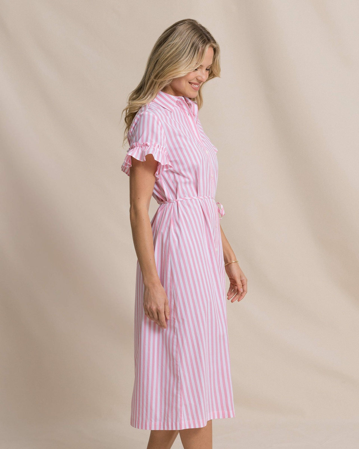 Tyra Striped Ruffle Sleeve Midi Dress