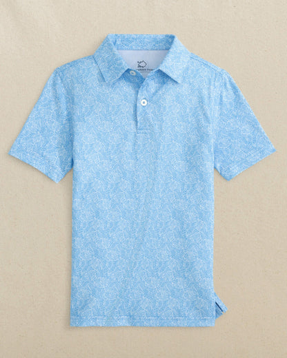 Boys Beach Palms Printed Performance Polo - Blue