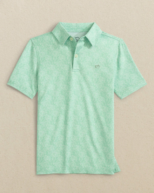 Boys Beach Palms Printed Performance Polo - Green