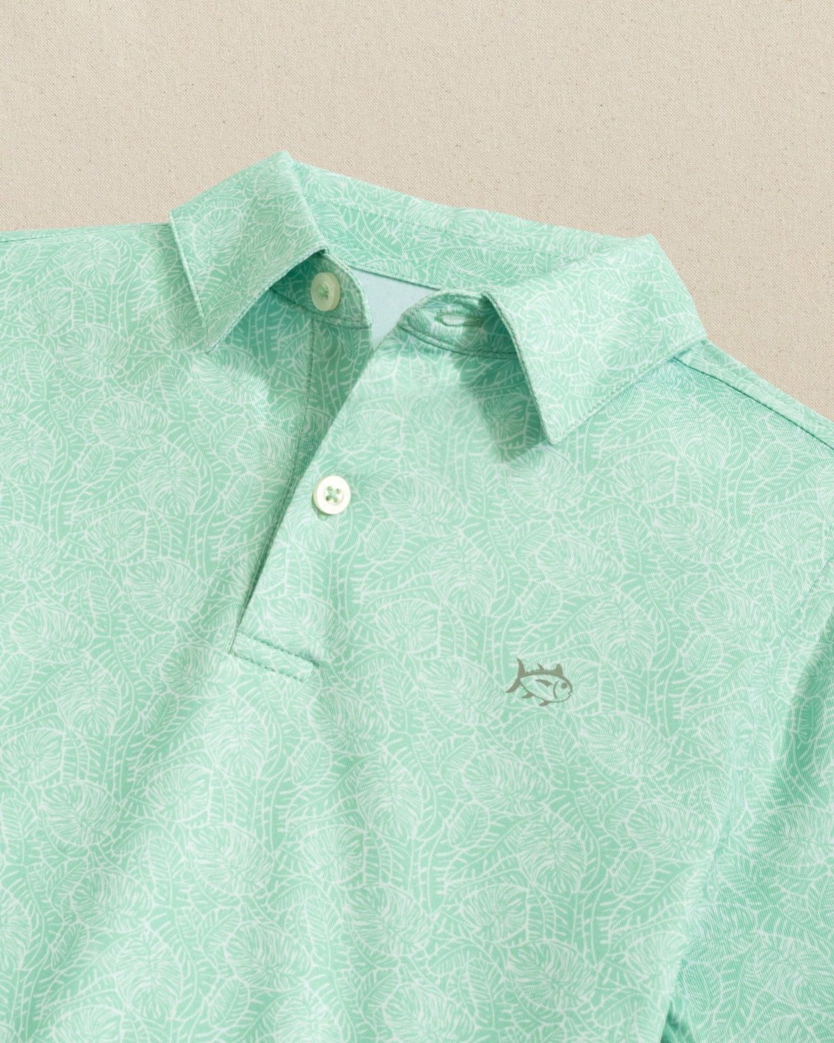 Boys Beach Palms Printed Performance Polo - Green