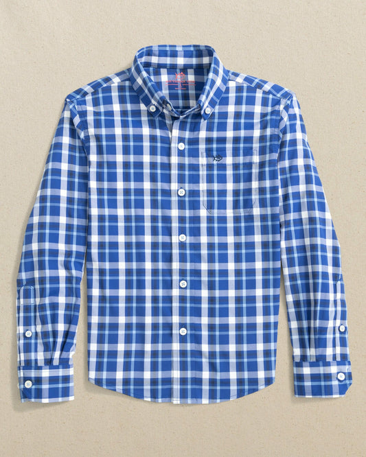 Boys River Ridge Plaid Long Sleeve Sport Shirt - Blue