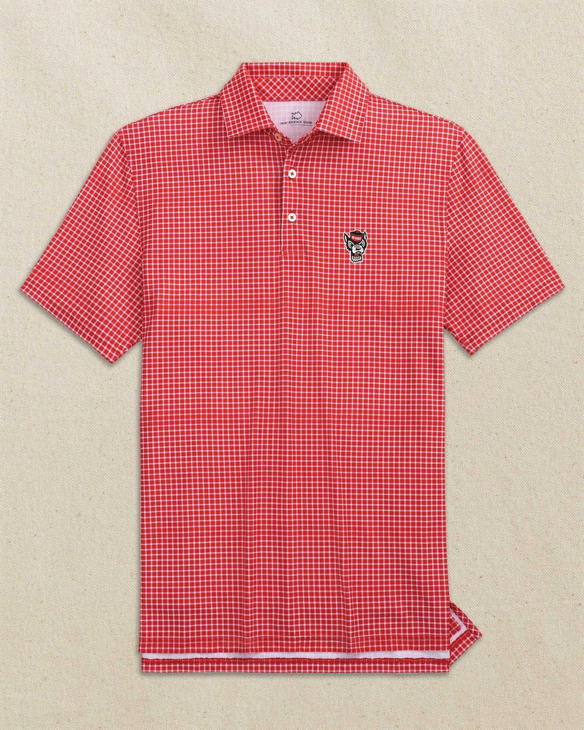 NC State Wolf Head Driver Dunes Edge Plaid Polo