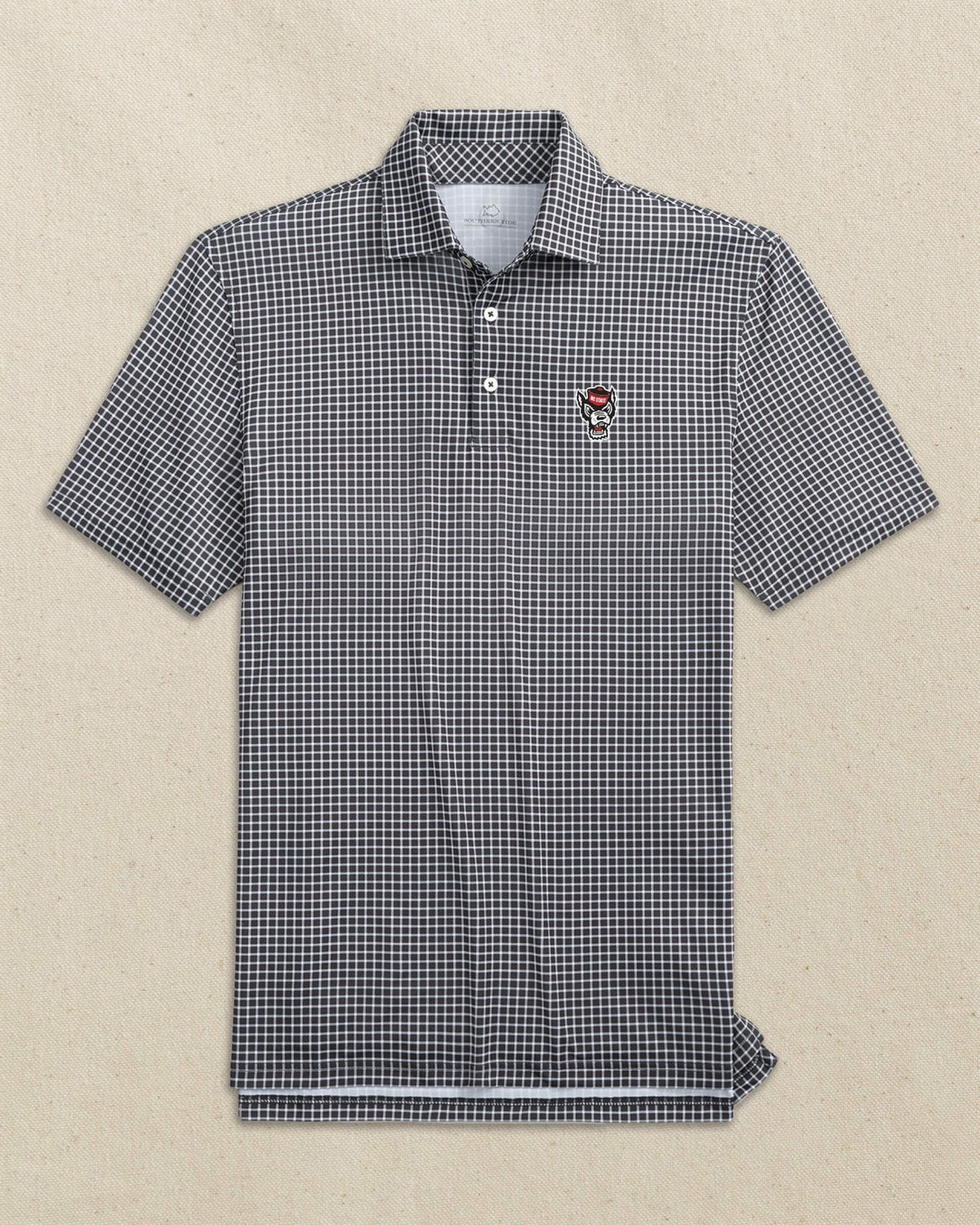 NC State Wolf Head Driver Dunes Edge Plaid Polo