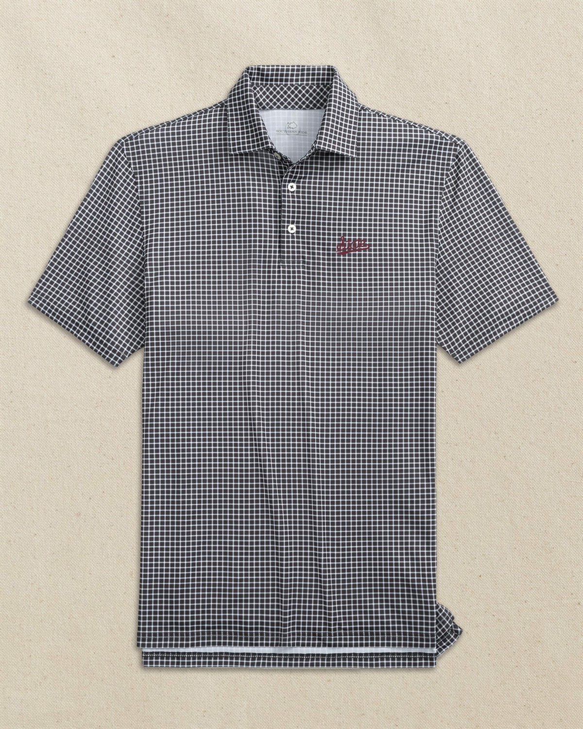 Mississippi State Script Dunes Edge Plaid Polo