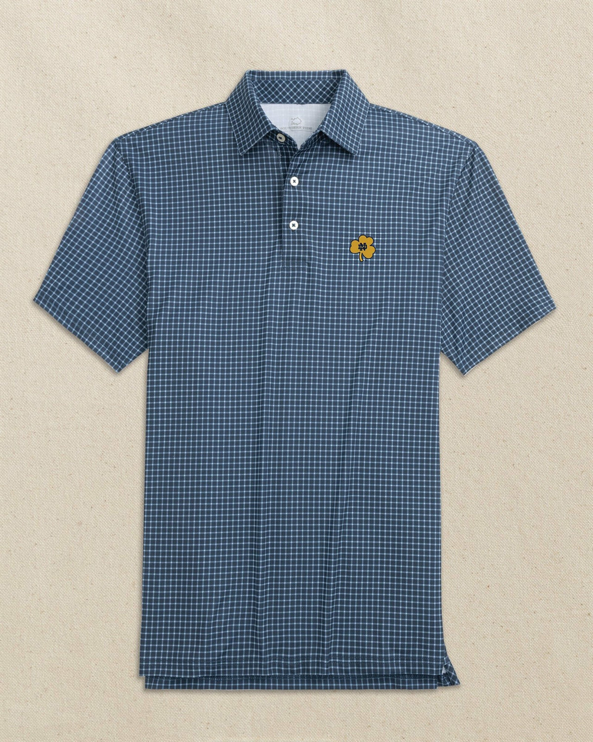 Notre Dame Shamrock Driver Dunes Edge Plaid Polo