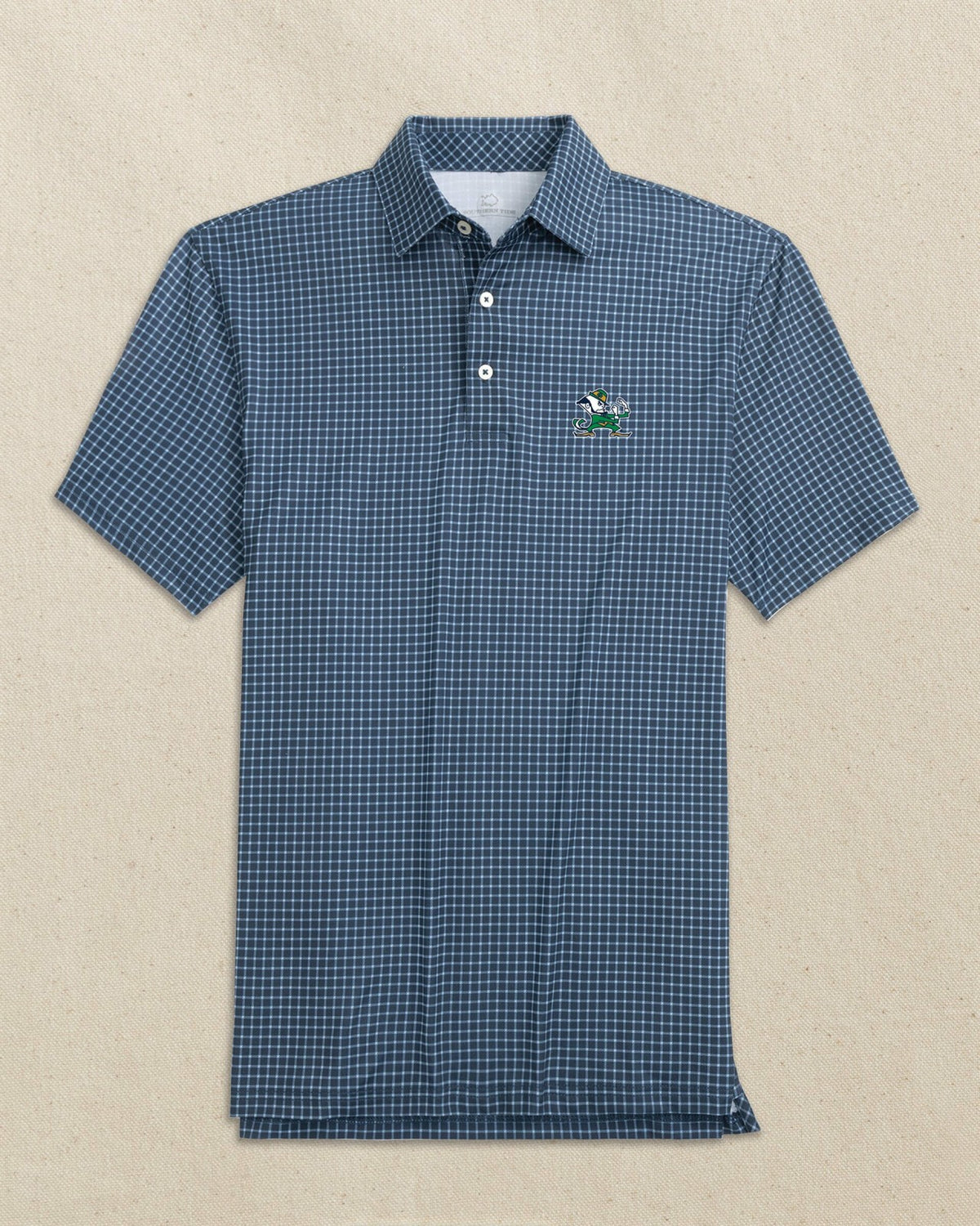 Notre Dame Leprechaun Dunes Edge Plaid Polo